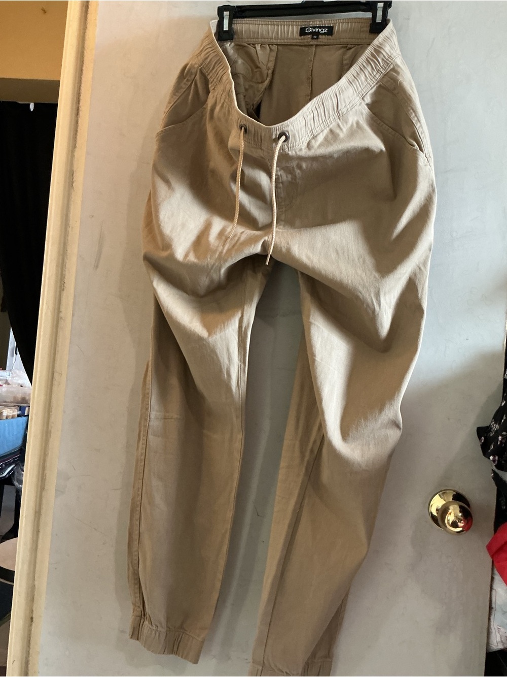 Men's Khaki Jogger Pants - Casual Drawstring Trousers - Picture 4 of 8